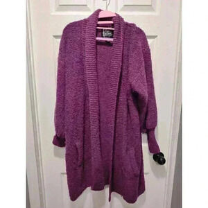 Vintage Monto Por Le Chois Boucle Knit Open Front Purple Cardigan Sweater Sz MED